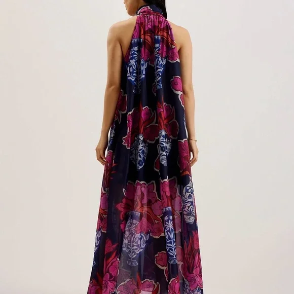 Ted Baker Organza Floral Halter Maxi Dress - Pink and Blue - Picture 2 of 7
